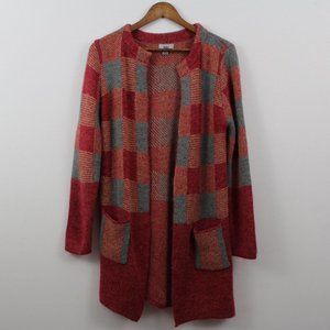 Yaira Red & Gray Checkered Long Sleeve Cardigan